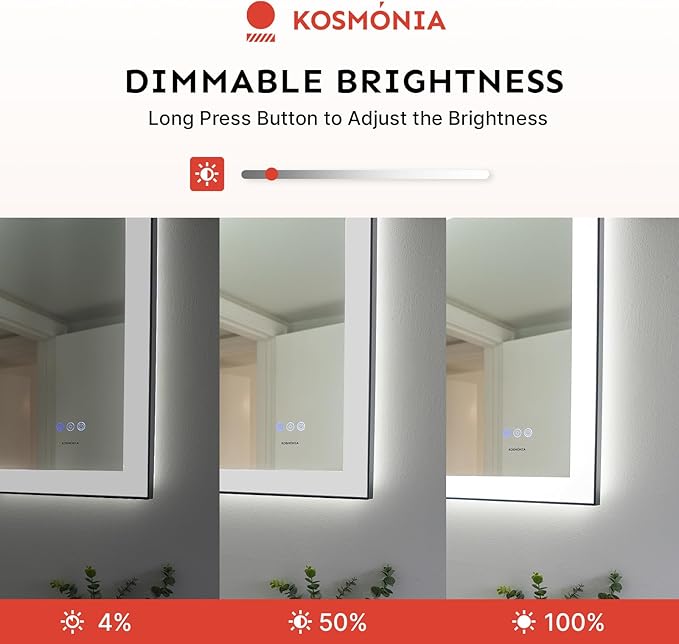 36x72'' LED Bathroom Mirror w/Light, Aluminum Frame, Dimmable Front & Backlit, Anti-Fog, Distortion Free, Light Memory, Tempered & Shatter-Proof Wall Mounted Vanity Silver Coating Mirror