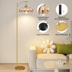 Arc Floor Lamp for Living Room Gold Floor Lamp with Remote Control,Dimmable Floor Lamps With Glass Lampshades,Mid Century Modern Standing Lamp Tall Vintage Flower Floor Lamps for Bedroom,Corner