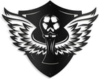 SIGNLEADER Metal Wall Art Decor - Soccer Trophy with Wings Minimalist Modern Abstract Wall Sculpture Hanging Home Decoration for Living Room, Bedroom, Bathroom, Kitchen, Studio, Outdoor - 36" Black