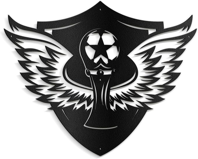 SIGNLEADER Metal Wall Art Decor - Soccer Trophy with Wings Minimalist Modern Abstract Wall Sculpture Hanging Home Decoration for Living Room, Bedroom, Bathroom, Kitchen, Studio, Outdoor - 36" Black