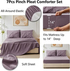 CozyLux Queen Comforter Set Grayish Purple, 7 Pieces Pintuck Bed in A Bag, Premium Purple Comforter Queen Size, Pinch Pleat Bedding Sets with Comforter, Sheets, Pillowcases & Shams