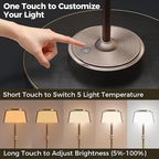 LED Cordless Lamp, 5 Colors Stepless Dimming Table Lamp, 4400mAh Rechargeable Battery with USB Charging Port, Portable Touch Bedside Light for Patio, Restaurant, Dining (1, Antique Brass)