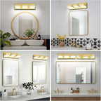 Modern LED Small Bathroom Lights Fixtures(3-Light),Metal Gold Acrylic Wall Lighting,Vanity Lights for Bathroom Over Mirror(6000k 16in)