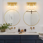 2 Light Modern Bathroom Light Fixtures Over Mirror, Brass Finish Vanity Lights for Bathroom Wall Sconces with Clear Glass Shades, E26 Socket (Bulbs Not Included)