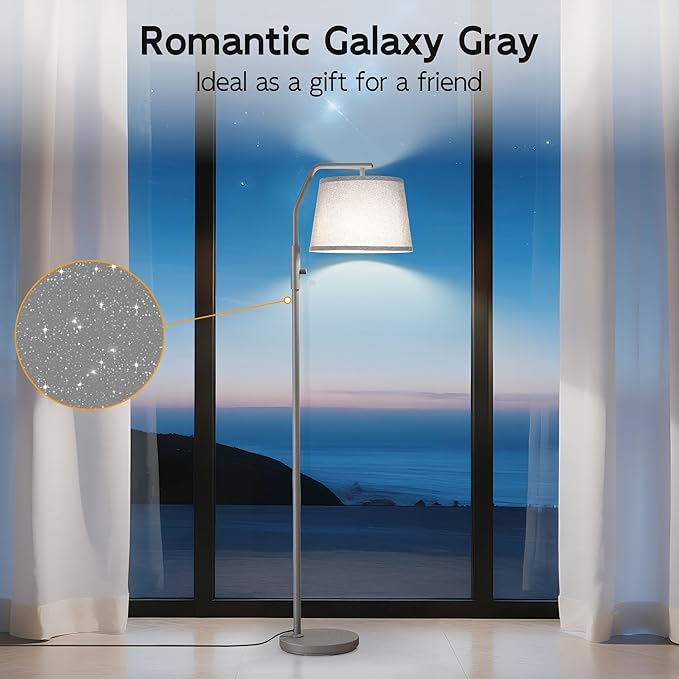 SUNMORY Floor Lamps for Living Room, 12W Bulb Included, Tall Lamp for Bedroom with Adjustable Head, Modern Standing Lamp, 0-100% Dimmable Arc Floor Lamp for Dining Room Office Nursery, Galaxy Gray