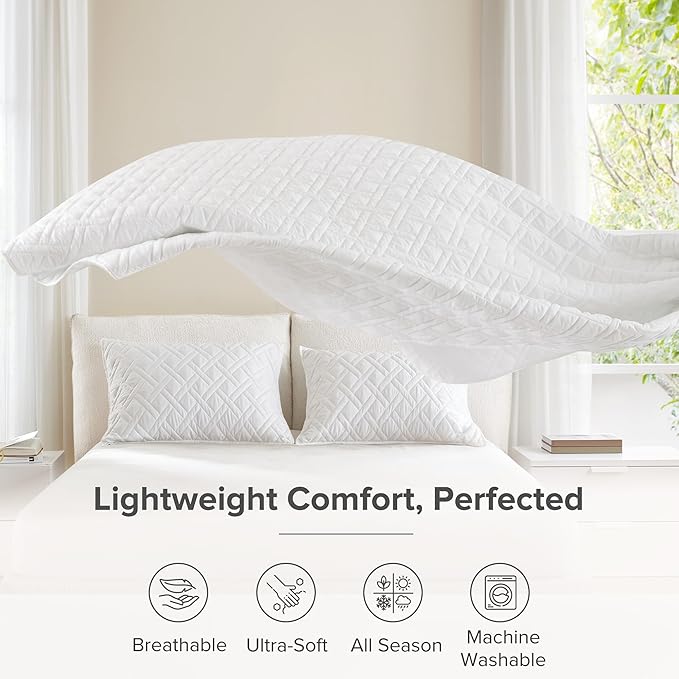 Comfort Spaces Queen Quilt Set Modern Reversible Diamond Coverlet Queen Bedding Set Cozy Quilted Winter Layer, All Season Lightweight Soft Queen Size Quilt, Kienna, Full/Queen White Diamond 3 Piece