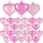 XmasExp Valentines Day Decor Heart Ornaments for Christmas Tree Decorations Set of 24 Pink Heart Shaped Bauble Perfect for Valentine's Day Wedding Anniversaries and Party Supplies（Pink）