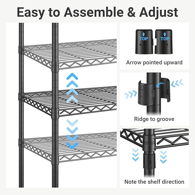 VIPEK X20 Expandable Metal Clothing Rack Adjustable from 3'3" to 4'8" Heavy Duty Garment Racks with Adjustable Shelves and Hanger Rods Portable Wardrobe Open Closet Rack System, Black
