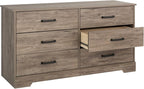 Prepac Rustic Ridge Farmhouse 6-Drawer Double Dresser, Brown Dresser for Bedroom, Chest of Drawers with 6 Storage Drawers, 53.25” wide x 18.25” deep x 28.5” tall, Brown