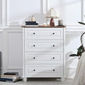 4-Drawer White Storage Cabinet, Wide Dresser with Brushed Metal Handles, Modern Organizer for Living Room, Hallway, Office, Entryway