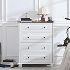 4-Drawer White Storage Cabinet, Wide Dresser with Brushed Metal Handles, Modern Organizer for Living Room, Hallway, Office, Entryway