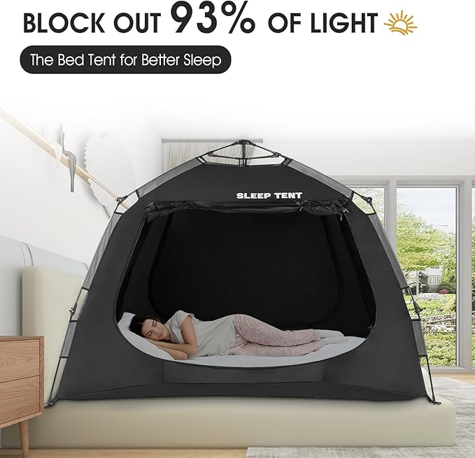 Portable Bed Tent Bed Canopy Queen Size,ONE-Click Sleeping Tent Breathable Indoor Tent Privacy Large Space with 3 Doors for Kids and Adult