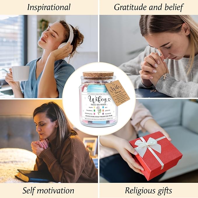 NewEleven Valentines Day Gift For Wife From Husband - Soulmate, Girlfriend, Fiance Gift for Anniversary, Birthday - Inspirational Gifts, Christian Present For Wife From Husband - Bible Verse Jar