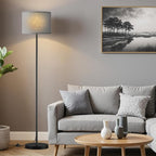 Ambimall 60'' Modern Floor Lamp with Shade, Tall Lamps for Living Room, Bedroom, Office, Dining Room, Linen Grey Shade with Black Pole(Without Bulb)