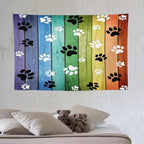 VUMIVI Dog Paw Tapestry Vintage Rustic Colorful Barn Boards Black White Animal Footprints Tapestry Wall Hanging for Living Room Bedroom Dorm Classroom Aesthetic Decor W60xL40in