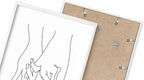 Holding Hands Wall Art Interlocking Fingers Continuous Line Drawing Love Connection 24x36 Inch Oak Wood White Framed Modern Romance Print for Bedroom