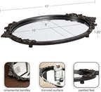Kate and Laurel Arendahl Vintage Oval Mirrored Decorative Tray; 17 x 10; Antique Black; Traditional Ottoman Tray for Living Room Home Decor with Ornate Detailing