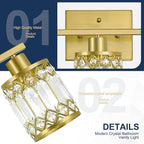 Crystal Modern Bathroom Light Fixtures, 4-Light Brushed Gold Bathroom Vanity Wall Light, Vanity Lights for Mirror, Restroom, Bedroom (E26 Socket, Bulbs Not Included)