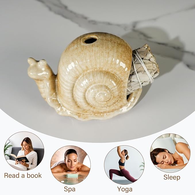 Handmade Ceramic Snail Palo Santo Holder & Mini Chiminea Incense Dish- Elegant Cone Burner for Palo Santo Sticks & Sage-Perfect for Energy Cleansing, Yoga, Meditation, Zen, Altar, Aromatherapy