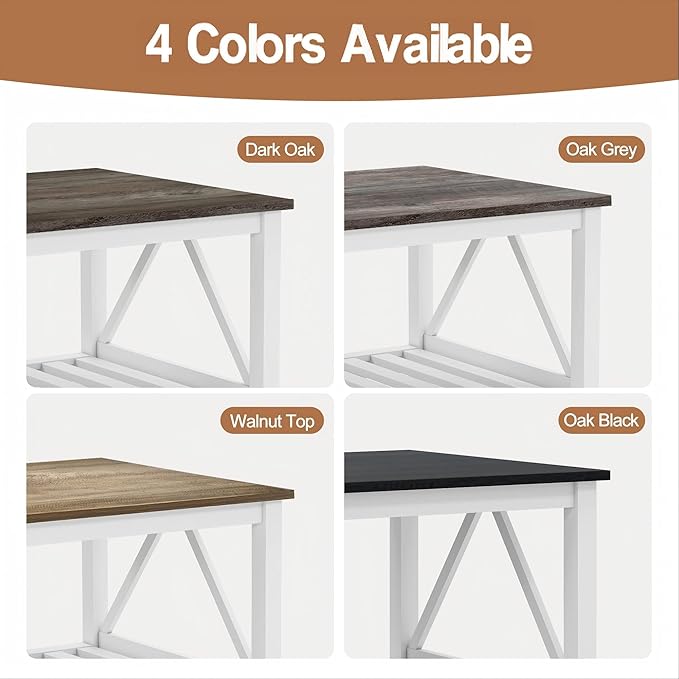 Farmhouse Coffee Table, Black and White Coffee Table for Living Room, 2-Tier Rectangular Wooden Centre Cocktail Table with Slats Shelf Storage and V-Shaped Frame Modern Coffee Tables Oak Black