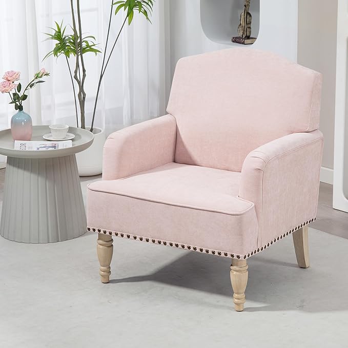 KEIKI Modern Accent Chair for Living Room and Bedroom,Comfortable Fabric Armchair with High-Density Foam, Sturdy Wood Legs, Stylish Lounge Chair for Home Office and Small Spaces