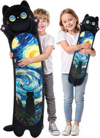 Mewaii Long Cat Plush 5 Sizes, 120% Extra Filling Giant Plushness Kids Body Pillow, Kawaii Cute Black Starry Cat Stuffed Animals Plushies, Big Long Body Pillow Plush Gift for Girls 53”