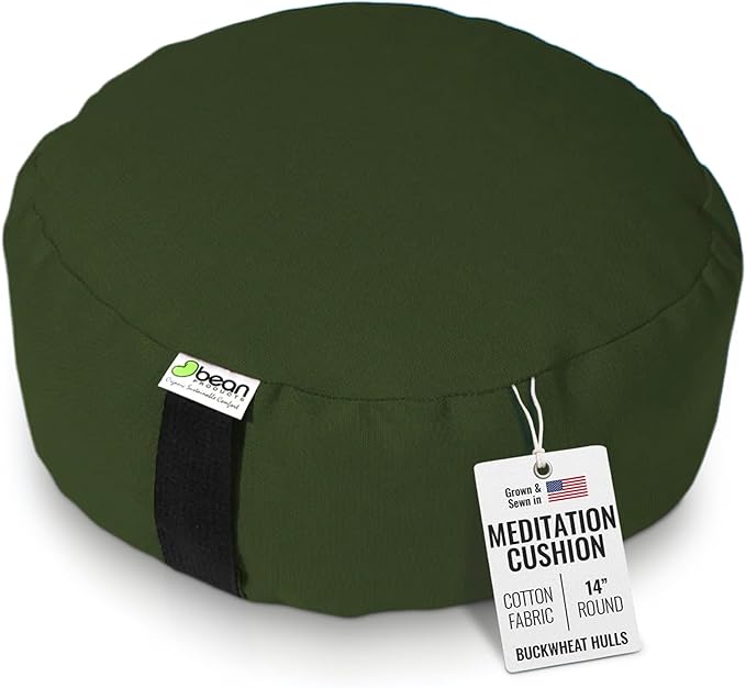Bean Products Zafu Meditation Pillows for Sitting on Floor, Yoga Cushion, Cotton/Buckwheat Fill Yoga Pillow, Zafu Meditation Cushion, Zen Kneeling Prayer Pad- Made in USA - 14" Round - Earth
