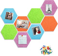 8 Packs Hexagon Felt Pin Board, 12" Bulletin Board with 30 Push Pins, Felt Board for Home Kitchen Office Decor, Self-Adhesive Corkboard Tiles for Walls School Message Photos Memos-Colorful