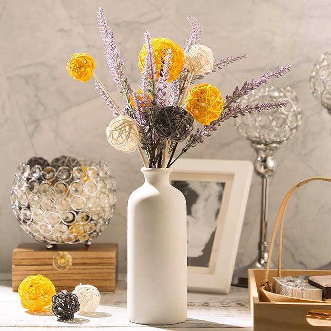 Patelai 72 Pcs Wicker Rattan Balls Decorative Balls for Vase Centerpiece Bowls Orbs Filler for Spring Summer Craft Home Decor, 4 Sizes(Yellow, Gray, White)