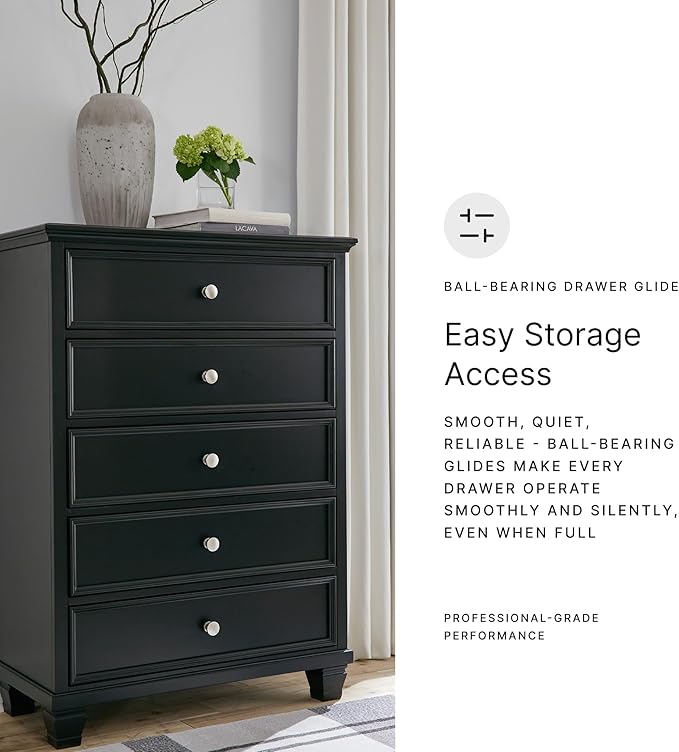 Signature Design by Ashley Lanolee Traditional 5 Drawer Chest for Bedroom, Black