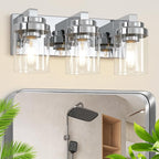 Bathroom Vanity Light, 3 Light Bathroom Light Fixtures with Clear Glass Shade, Polished Chrome Vanity Light Fixtures Over Mirror for Bedroom Living Room,E26