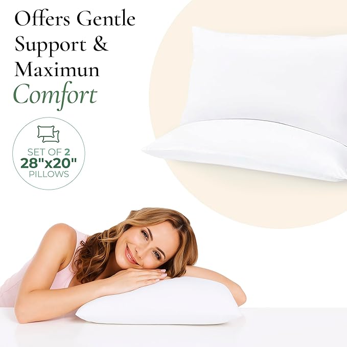 Fern and Willow Queen Size Bed Pillows - Set of 2, 28"x20" - Luxurious Ultra-Soft Cooling Pillow - Hotel Quality, Down Alternative Fill - Ideal Gift for Side, Back & Stomach Sleepers