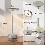 1 Pack Rechargeable Cordless Table Lamps, Portable 5000mAh Battery Table Light, 3 Color Stepless Dimming LED Table Light with Memory Function, for Outdoor/Dinner/Patio/Restaurant.(Silver)