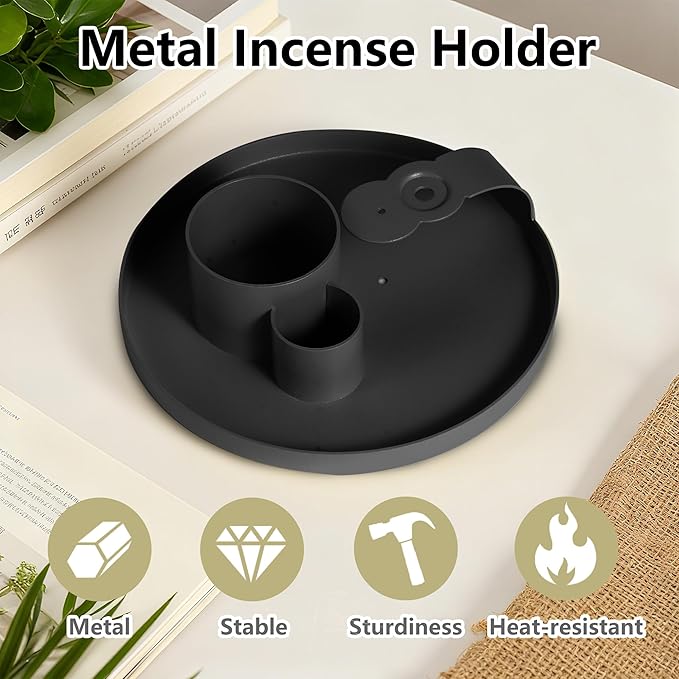 4 in 1 Incense Holder, Sage Burner Holder, Palo Santo Holder Burner, 5.47" Ash Catch Tray, Smudge Stick Holder with Handle for Incense Sticks Incense Cone, Yoga Meditation and Room Decor