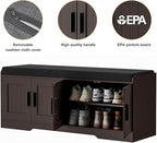 2-Tier Storage Bench, Shoe Bench with Thickened Padded Seat Cushion, Entryway Bench with 4 Doors, Adjustable Shelf, 13.8" D x 45.3" W x 18.5" H, for Entryway, Living Room, Bedroom, Brown