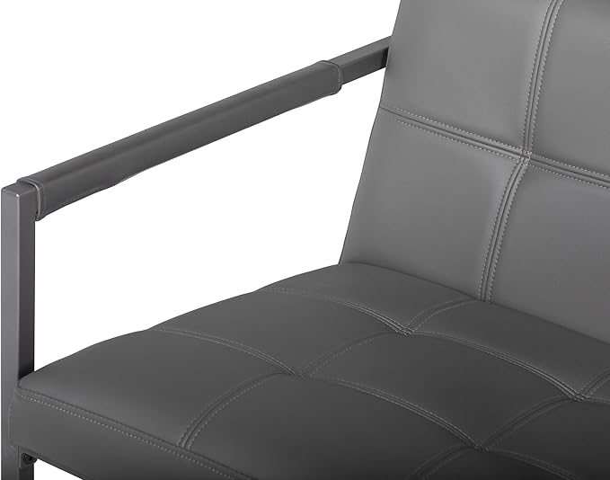 Studio Designs Home Modern Accent Chair Camber Mid-Century, Pewter Grey Metal Frame & Smoke Bonded Leather