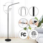 Dimunt LED Floor Lamp, Bright 15W Floor Lamps for Living Room with 1H Timer, Stepless Adjustable 3000K-6000K Colors & Brightness Standing Lamp with Remote & Touch Control Reading Floor Lamps