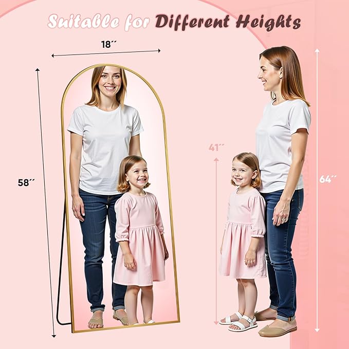 Full Length Mirror, 58" x 18" Arched Full Body Mirror Large Standing Floor Mirrors, Mirrors for Bedroom, Bathroom, Living Room Standing or Wall Leaning, Gold