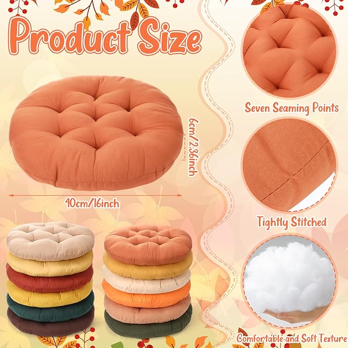 Fumete 12 Pcs Floor Pillows Cushions Seating 16 x 16 Inches Color Round Seat Reading Floor Chair Cushions for Kids Adults Classroom Home School Playing Supplies(Warm Color)
