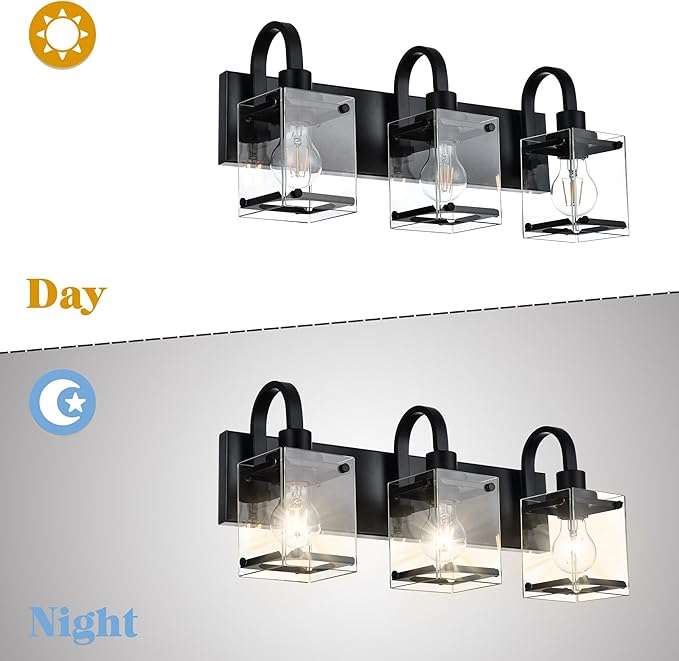 Black Bathroom Light Fixtures 3-Light Wall Sconces Lights,Industrial Vanity Light Farmhouse Lighting Fixtures Bathroom Above Mirror,Modern Wall Light fixtures