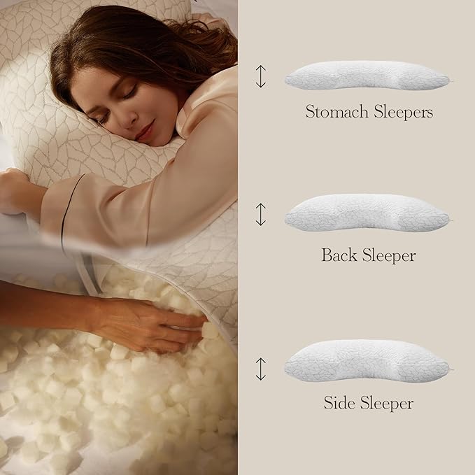 Memory Foam Pillows for Sleeping Adjustable Breathable Bed Pillow for Side, Back, and Stomach Sleepers Washable Pillow Cover Cloud Nest Queen Size 18X28IN
