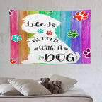 VUMIVI Cute Dog Tapestry Rainbow Color Planks Rustic Farmhouse Home Decor Pet Paws Tapestry Wall Hanging for Living Room Bedroom Dorm Classroom Aesthetic Decor W60xL40in