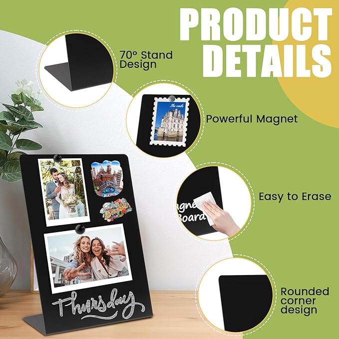 Magnetic Display Board - Desktop Metal Memo Board for Notes & Photos, 11x9.8 Inch Small Black Magnetic Bulletin Board, Includes Clips for Office, Room Decor (11 * 12.6inch, Count, 4)