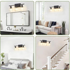 3-Light Bathroom Light Fixtures Matte Black Vanity Light Over Mirror Modern Vanity Lighting with Clear Glass Globe Vintage Wall Sconce for Kitchen Living Room Hallway Bedroom