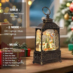 Village Snow Globe Christmas Decorations Indoor Santa Claus Reindeer Church Cabin Snow Village Scene Gifts Classic Relief Texture Musical Glitter Snowfall USB/Battery Timer Lantern 10.4 inch