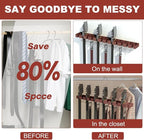 Belt Hanger for Closet Max 42 Belts, 2-in-1 Wall Mount Belt Organizer with 360° Rotating Hooks, Wooden Tie and Belt Rack for Closet Accessories Organizers and Storage, Walnut Wood