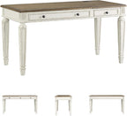 Signature Design by Ashley Realyn Home Office Lift Top Desk, USB Charging, Spring Lift Top, Smooth-gliding Drawer, 60" W x 28" D x 31" H, Chipped White and Brown