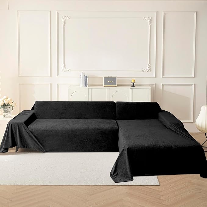 MYSKY HOME Black Couch Covers for Sectional Sofa Love Seat Couch Cover, Couch Covers for Dogs Washable Couch Cover Blanket, Non Slip Sofa Slipcovers, Super Soft Sofa Towel for Kids, Pets, 71" x 118"