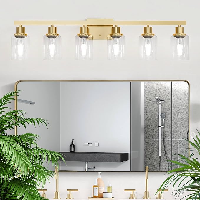 6 Light Gold Bathroom Vanity Light,Bathroom Light Fixtures, 38" Modern Brushed Gold Vanity Lighting Fixtures for Bathroom Over Mirror, Gold Sconces Wall Lighting for Bedroom
