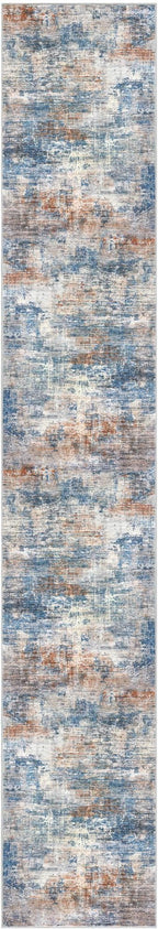 IOHOUZE Abstract Runner Rug 3x16 Ft Extra Long Washable Runners for Hallways, Non Slip Kitchen Runner Printed Faux Wool Entryway Runner Indoor, Modern Abstract Floor Carpet for Hall Stair, Blue Rust